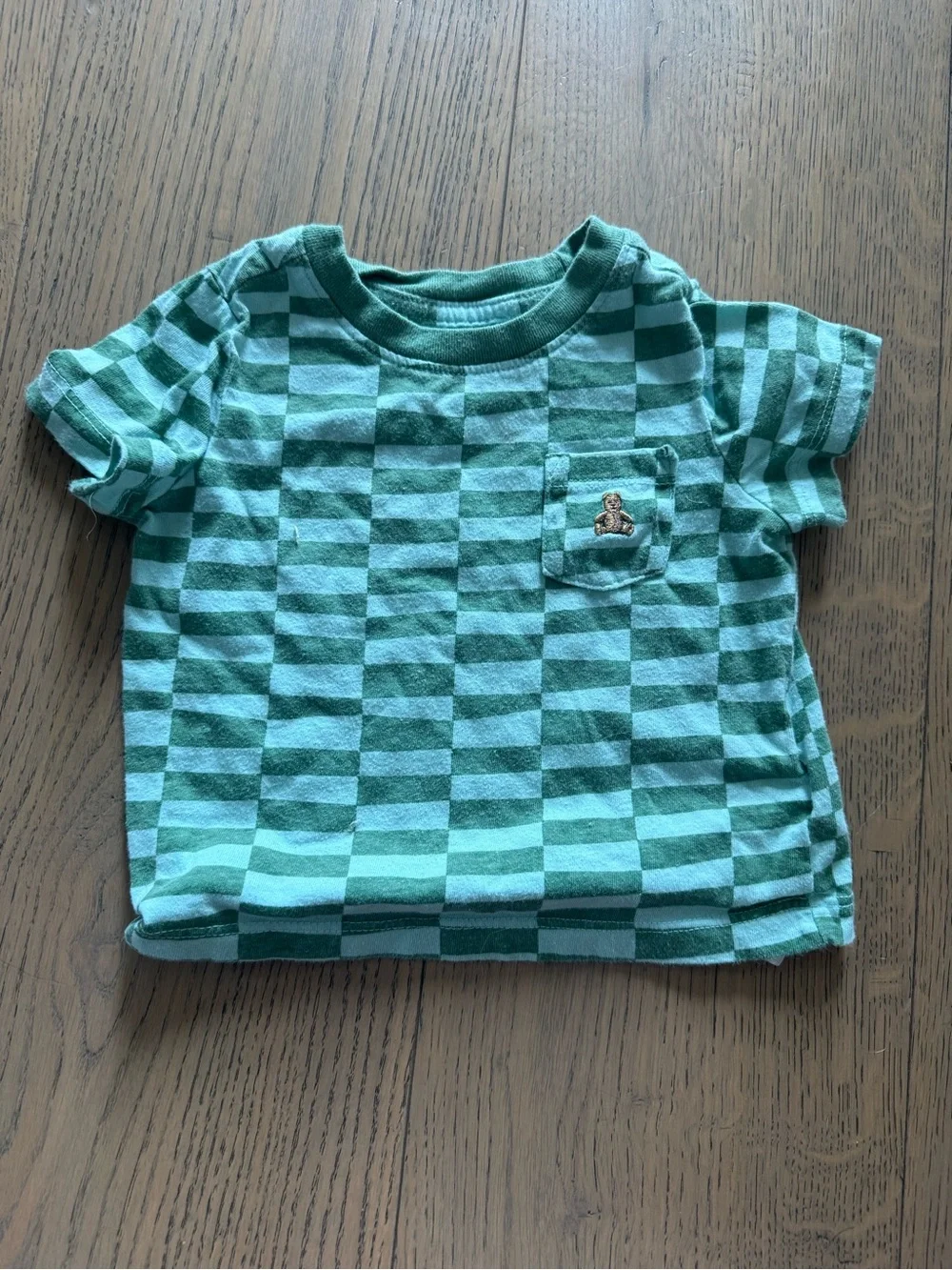 Baby Gap Green Checkerboard Bear Pocket Tee 6–12 Months